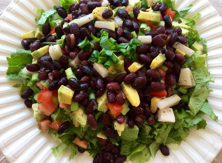 Beans Recipe - Black Beans, Lettuce, Avocado, Green Onions, Tomatoes and Olive Oil Salad