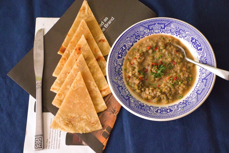 Bean Recipe - Lentil Soup with Parsley and Pita Bread