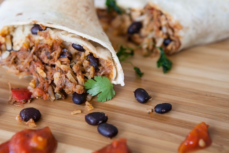 Beans Recipe - Pulled Pork Burrito Wrap with Pinto Beans, Kidney Beans, Cilantro and Tomatoes