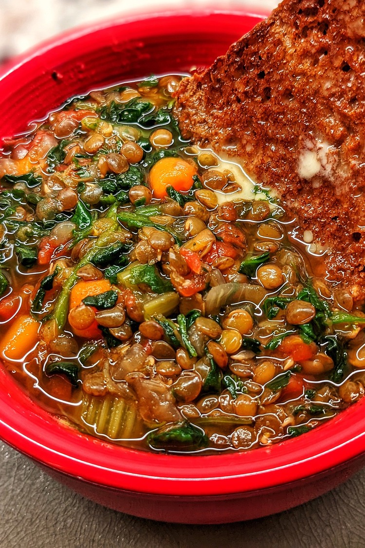 Beans Recipe - Lentil Soup with Celery, Carrots, Onions and Spinach